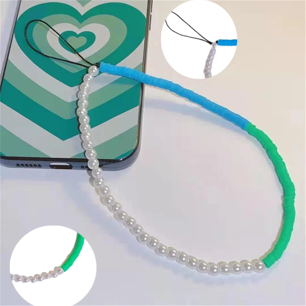 

2022 Fashion Spring &Summer Blue And Green Stitching Contrast Color Personality Mobile Phone Lanyard Women'S Pearl Bracelet