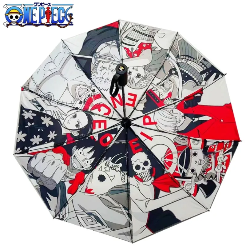 

The new One Piece animation peripheral creative cartoon umbrella folding automatic sunscreen black glue rainy umbrella gift