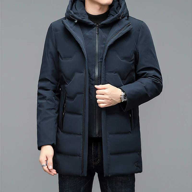 Winter Men Black Navy Blue Puffer Parkas Thick Thermal Hooded Puff Basic Coat With Hood Detachable Design Male Warm Quilted Wear
