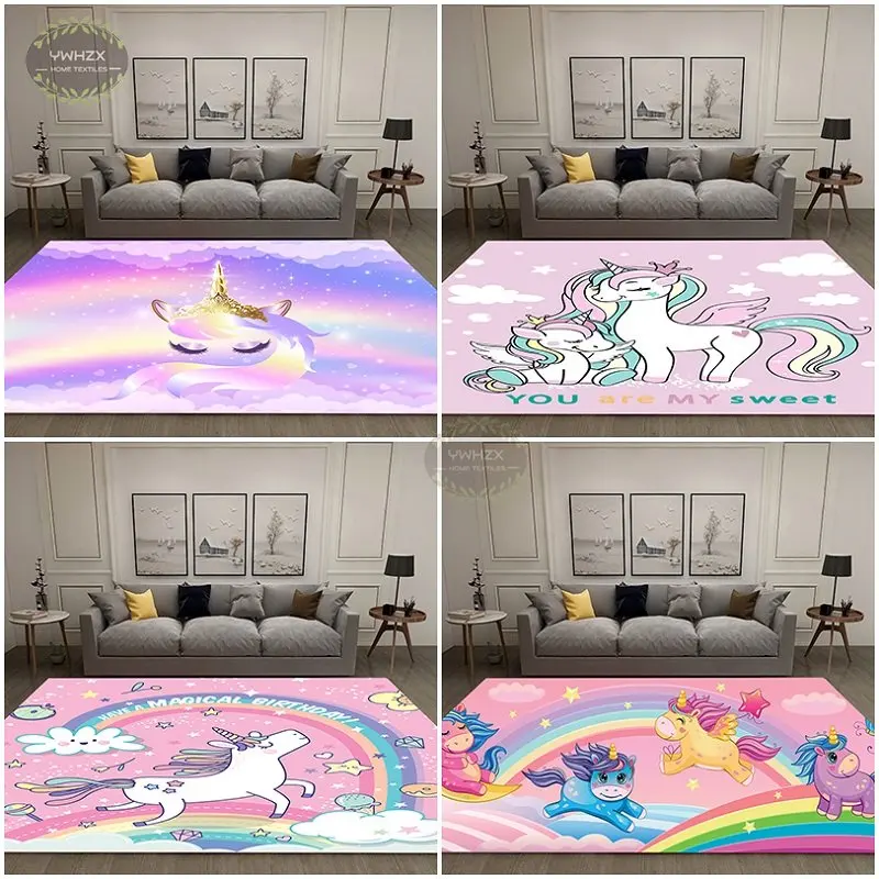 

Cartoon Child Unicorn 3D Carpets Home Decor Mat For Living Room Bedroom Area Rug Soft Flannel Kids Room Play Crawl Floor Mats