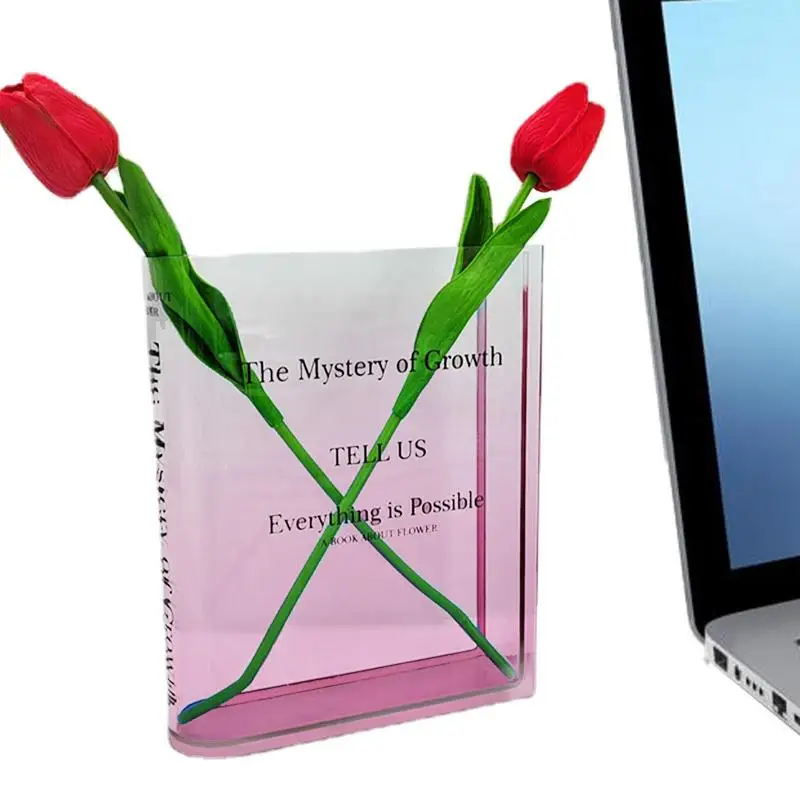 

Book Flower Vase Acrylic Floral Vase Clear Modern Aesthetic Vase For Bookshelf Dining Table Desk Bedroom Offices Home Decor