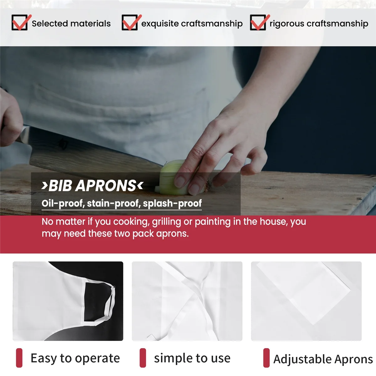 Комплект из 4 нагрудников с 2 карманами регулируемый кухонный фартук шеф-повара