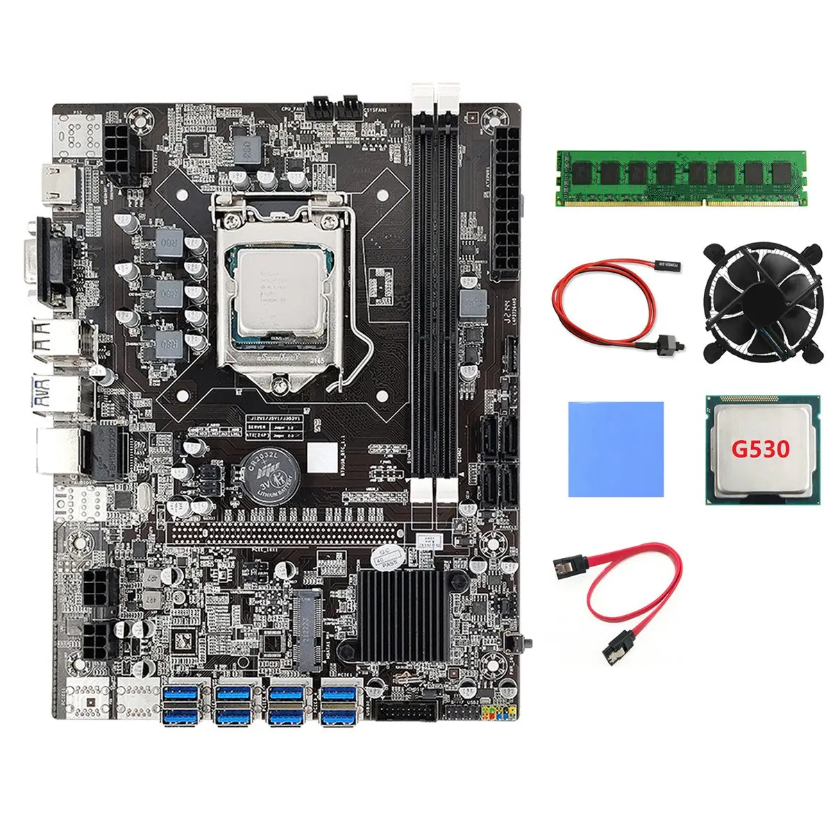 B75 8USB BTC Miner Motherboard+G530 CPU+4G DDR3 RAM+Fan+Thermal Pad+Switch Cable+SATA Cable 8 PCIE LGA1155 DDR3 MSATA