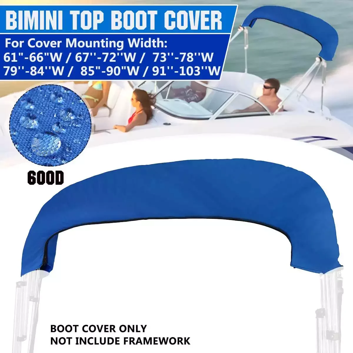 

BOW Bimini Top Boot Cover 600D Waterproof Anti UV Boat Cover No Frame Marine Dustproof Cover Boat Accessories Black/Blue
