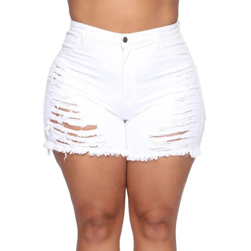 Sexy High Waist Hollow Button Denim Shorts 2021 Summer New Straight Women Plus Size Zipper Flanging Fashion Casual Short Jeans