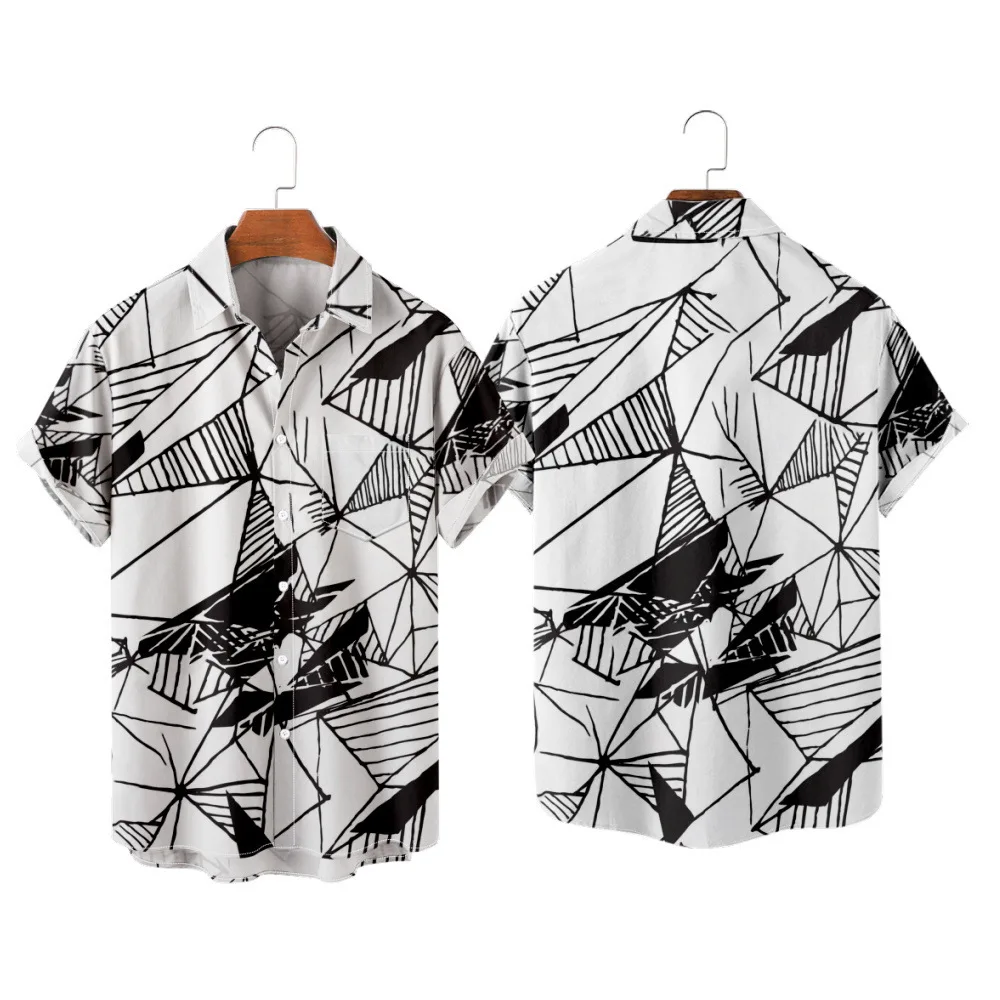 

Men's Hawaiian T-Shirt Hombre Fashion Shirt Abstraction 3D Print Cozy Casual Short Sleeve Beach Black and White Fragment Shirt