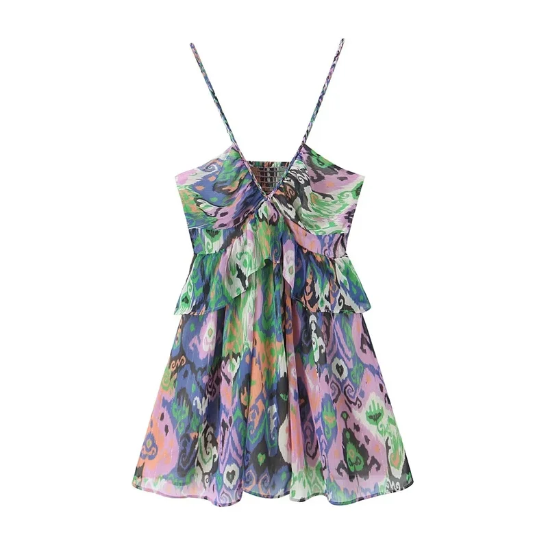 

Платье-мини женское Плиссированное на тонких бретельках с V-образным вырезом