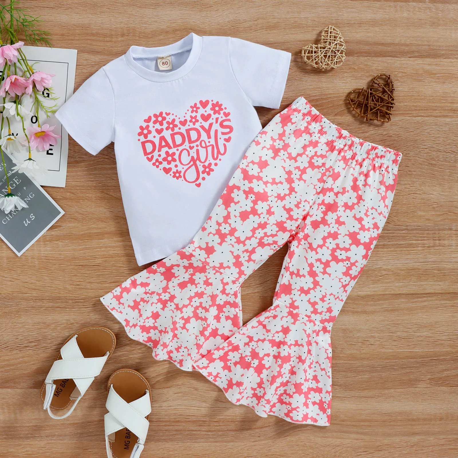 

Комплекты одежды для маленьких девочек на День святого Валентина, футболка с коротким рукавом и надписью, топ + юбка с колокольчиком, 0-4 года