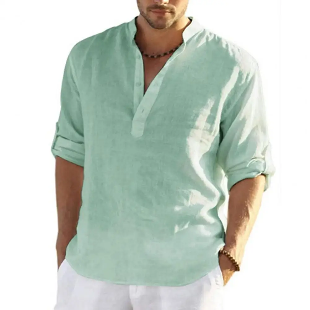 

Men Shirt Thin Casual Tops Stand Collar Men Summer Loose Shirt Male Clothing