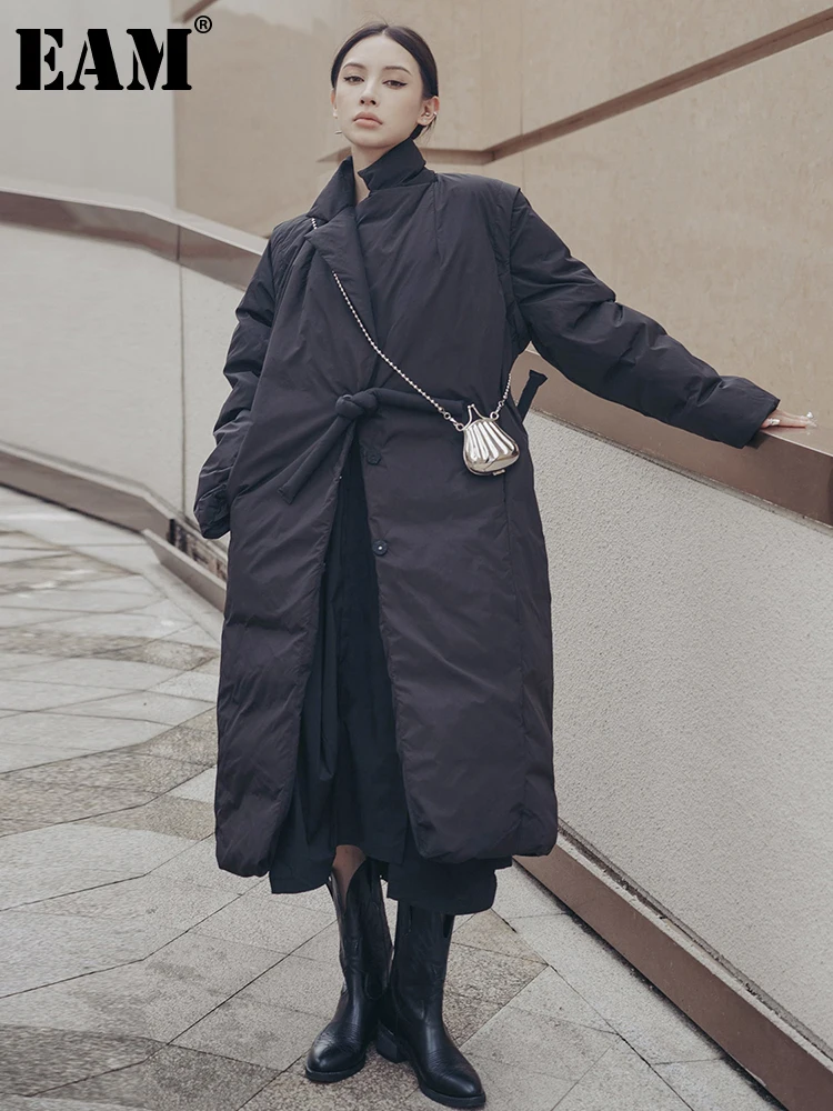 

[EAM] черный, два способа ношения, большой размер, длинный пуховик, новинка, с капюшоном, с длинным рукавом, теплые женские парки, мода осень-зима 2023, 1DF2658