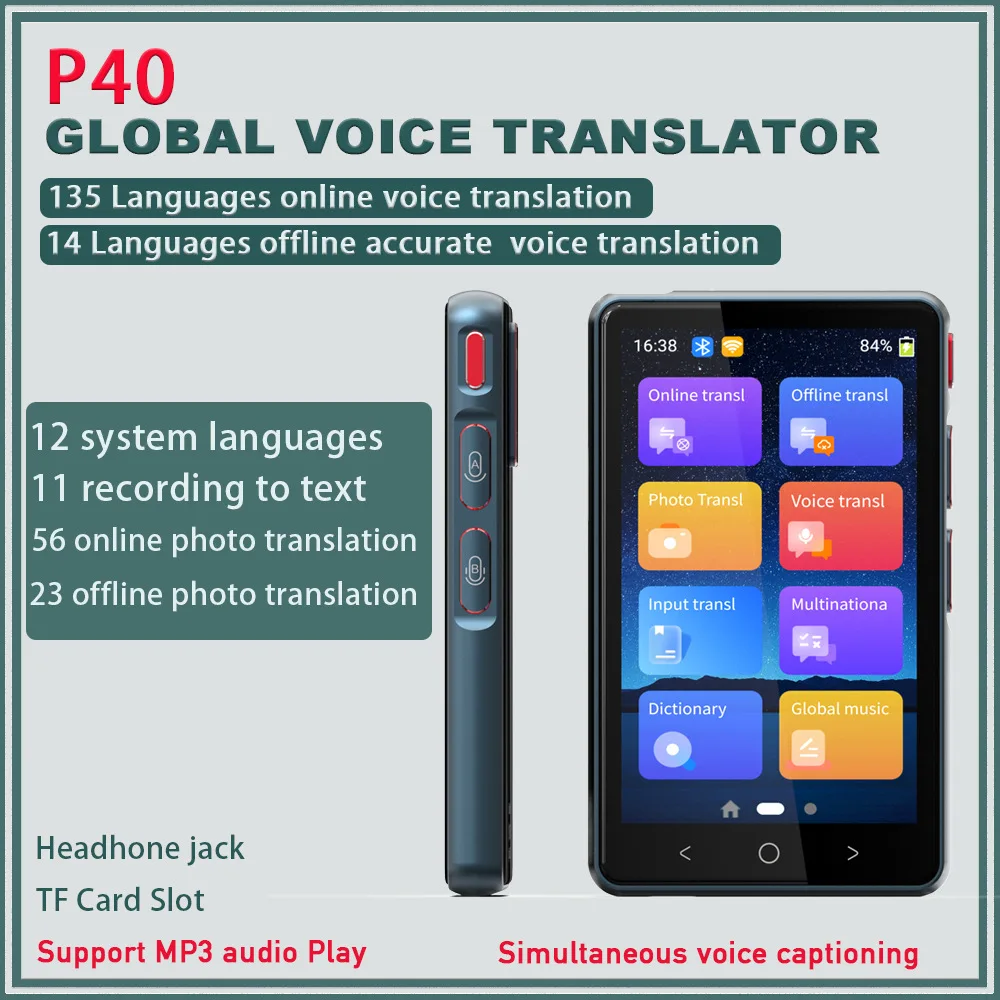 P40 Portable Smart Voice Translator 135Languages  Real-time Multi-Language Speech Interactive Offline Translator Business Travel