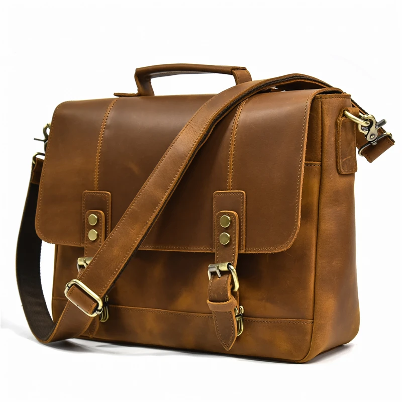 2022 Men's Crazy Horse Leather Briefcase Vintage Leather Office Bags For Men Handbags Laptop Bags For Men Briefcase Shoulder Bag