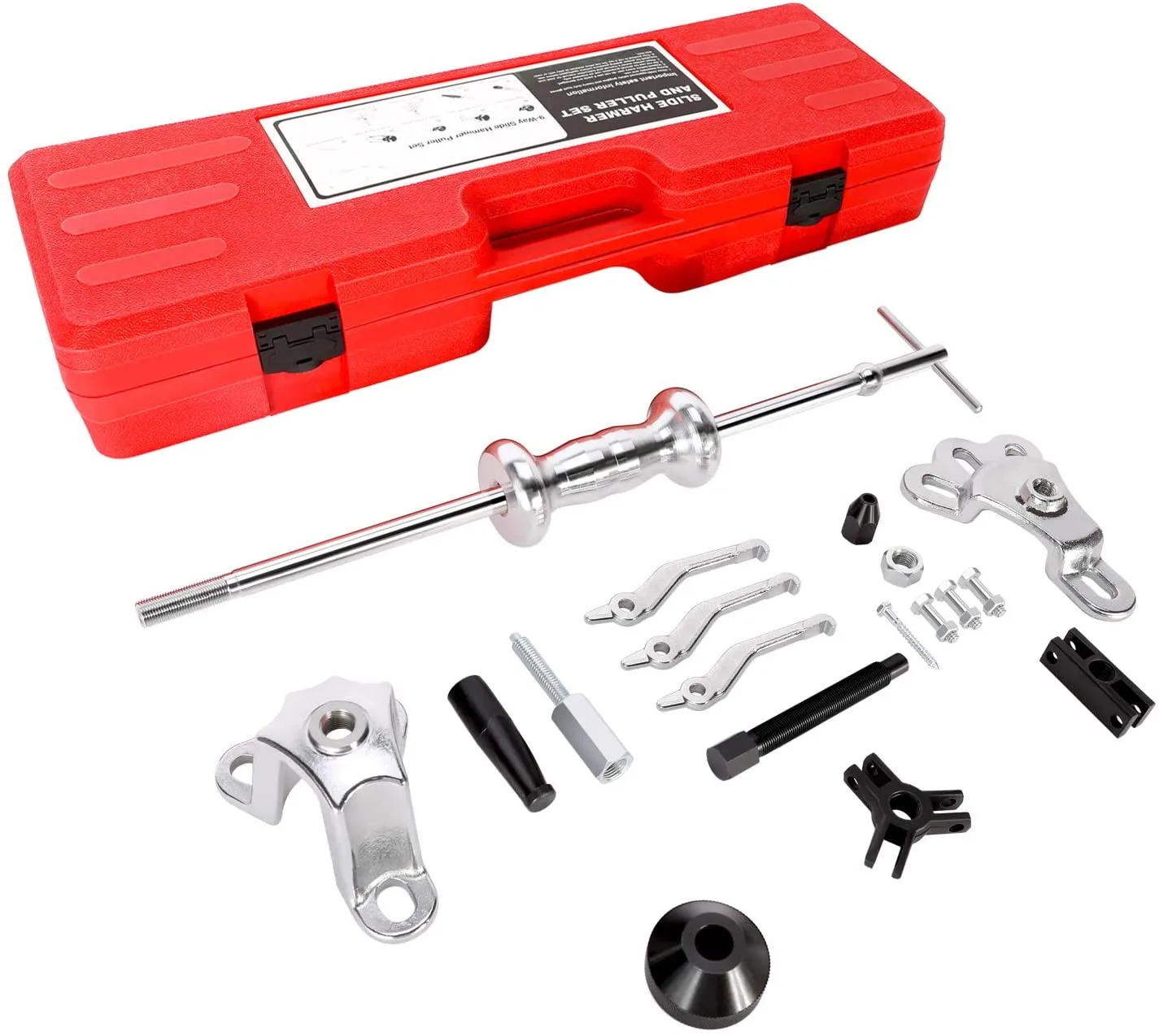 9-Way Slide Hammer Puller Set, Front Wheel Hub Bearing Remover & Rear Wheel Axle Hub Dent Shaft Puller Tool Kit