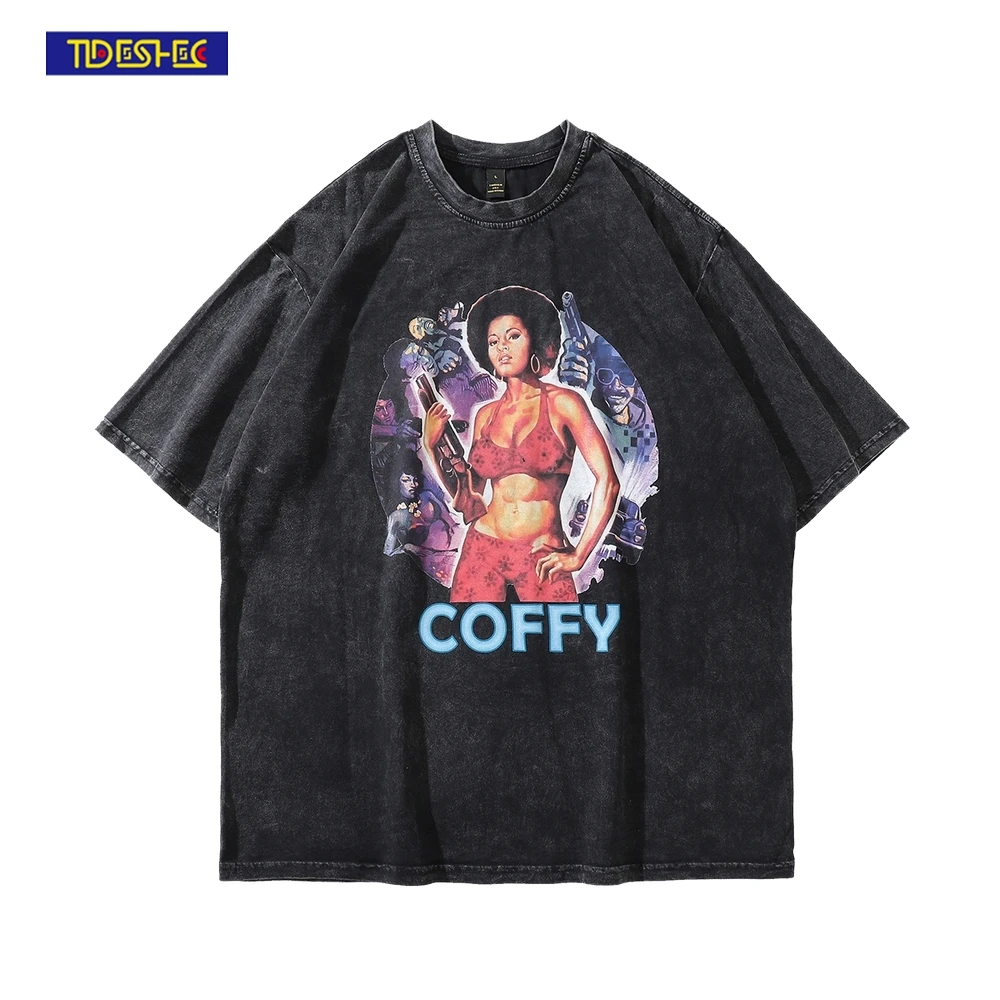 

Men Washed Retro T-Shirts Men 2022 Summer Girl Explosive Head Graphic Print T Shirt Cotton Oversized Vintage Men Fashion T-Shirt