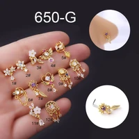 1pc fashion women 316l surgical stainless steel cz dangle nose studs colorful indian screw nose rings nose piercing jewelry