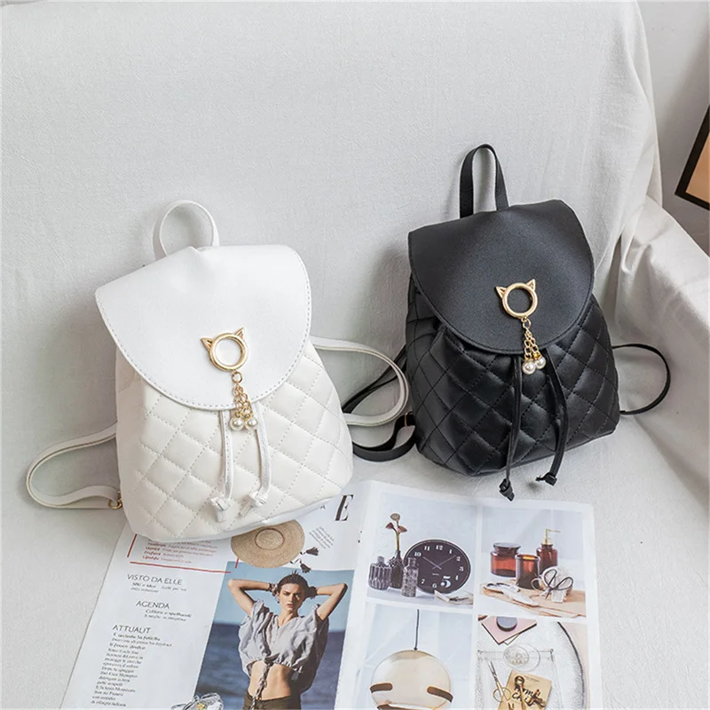 Women PU Leather Shoulder Mini Small Backpack Multi-Function Diamond Lattice Phone Pouch Student Backpack