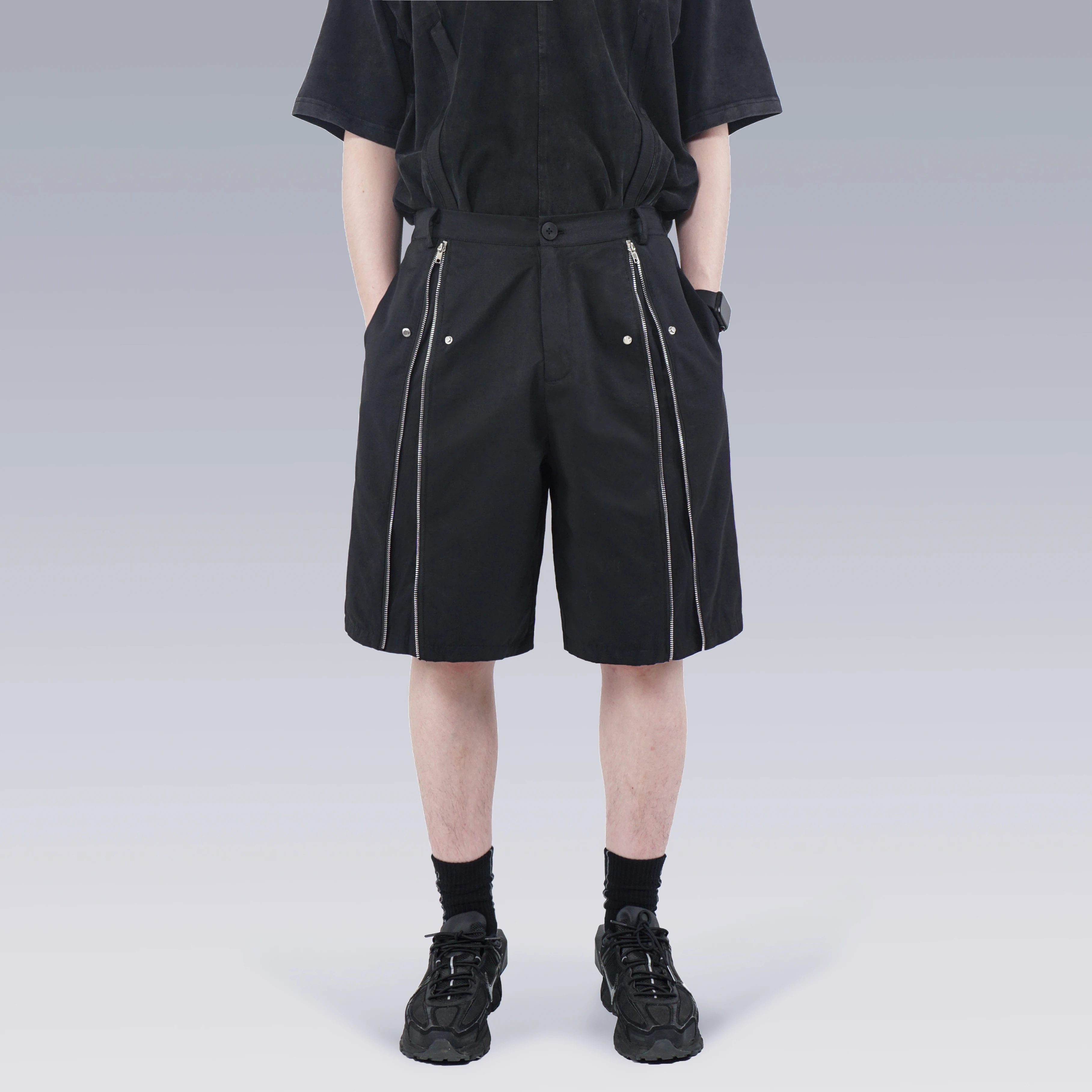 SILENSTORM 22SS Longitudinal Symmetry Multi-Wear Techwear High Street Fashion Shorts Metal Zipper Cropped Pants Men