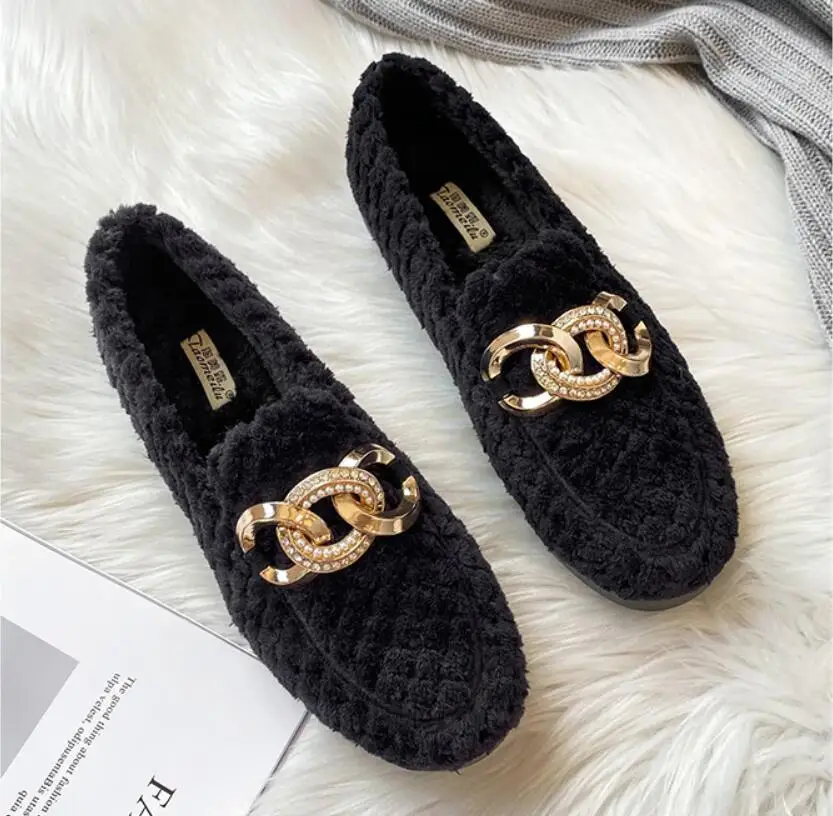 Winter Lamb Cashmere Bean Slip On Causal Moccasin Low Snow Boot Plush Thick Sole Barefoot Sneaker For Women New Flat Walk Loafer