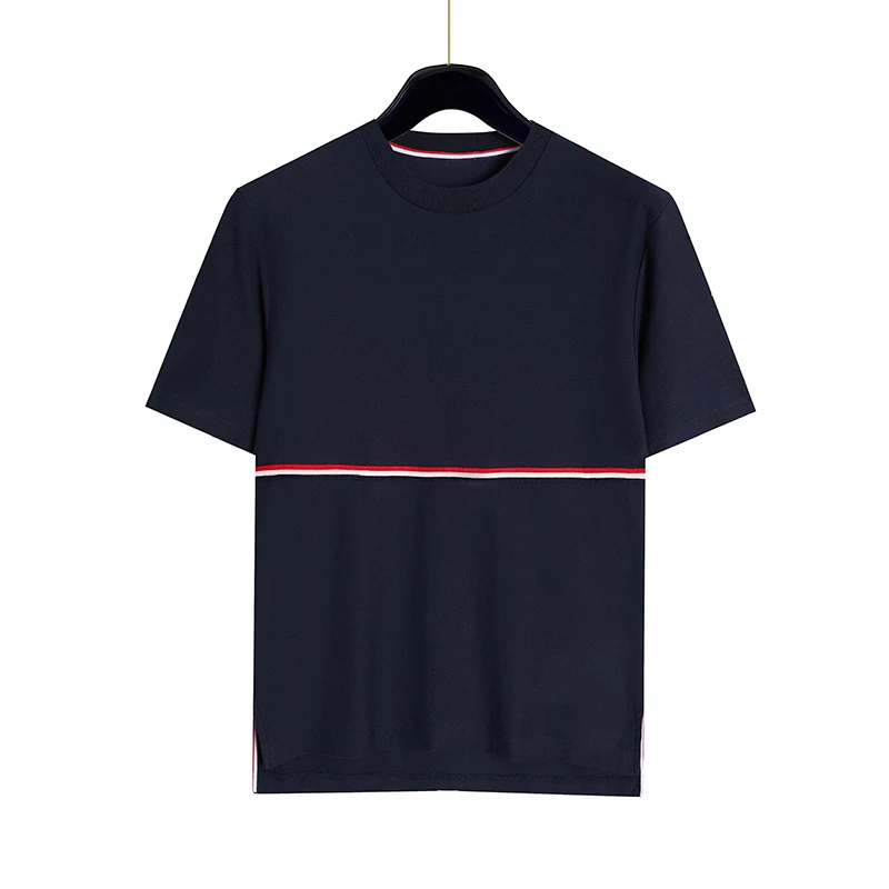 

TB THOM Men's T-shirt Summer Fashion Back Horizontal Stripe Design Short Sleeve Tops High Quality Cotton Absorbent Men Clothing