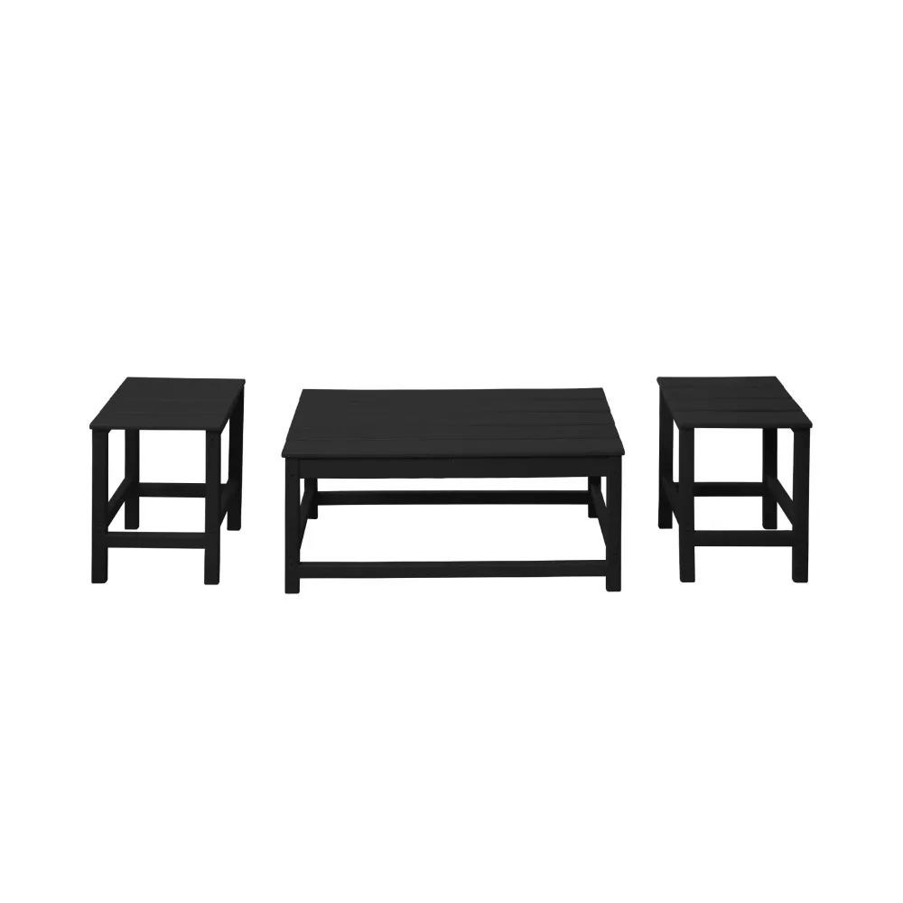 

3-Piece Outdoor Patio Adirondack Coffee and Side Table Set, Black