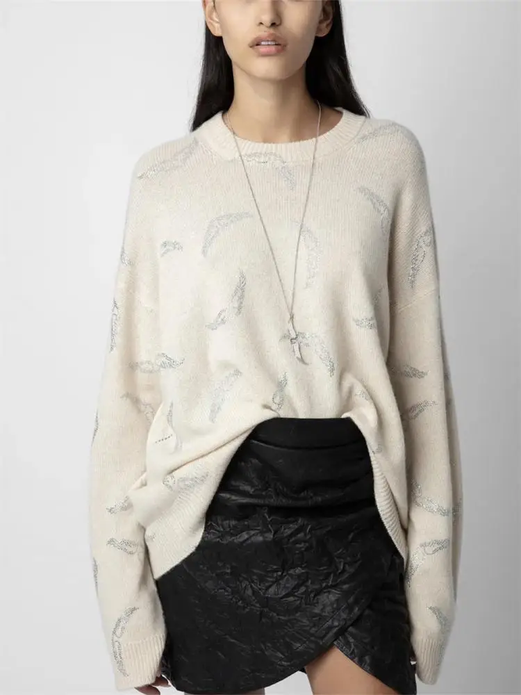 

Женский свободный джемпер с круглым вырезом и длинным рукавом