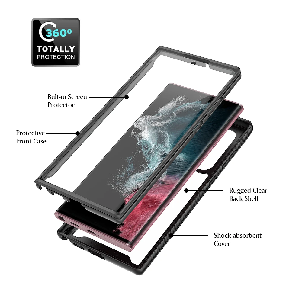 

360 Full Protection Shockproof Phone Case for Samsung Galaxy S22 S23 Ultra 5G Plus Case PC + TPU + Screen Protector Film Cover