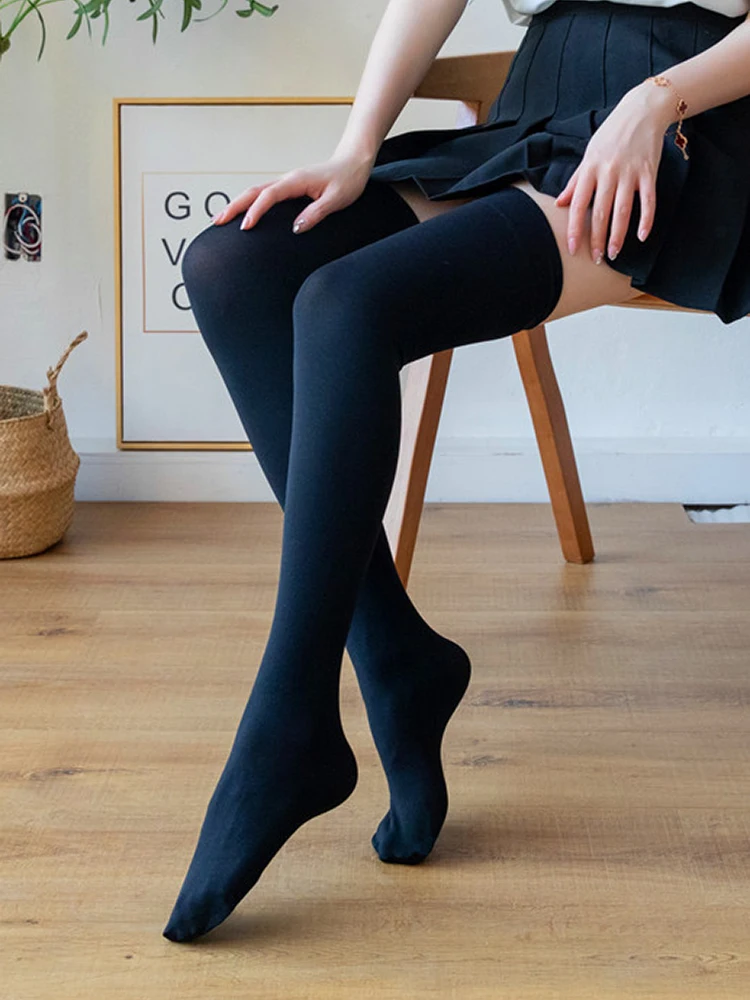 Thigh High Long Socks Warm Ladies Nylon Women Stockings 120D Sexy Autumn Boots Home Floor Black Over The Knee Girls