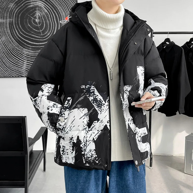 2022 Winter New Letter Printed Korean Long Section Oversized Parka Men Thickened And Velvet Parka Warm Jacket Cotton Down Jacket