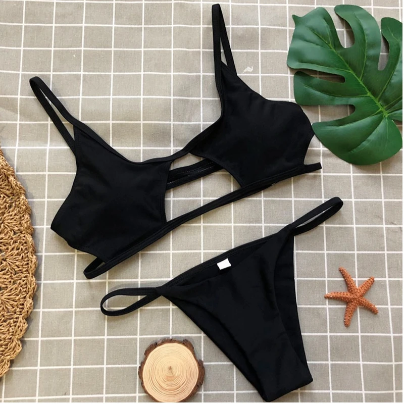 Women's Sexy Cutout Bikini Thong Bikini Set String Two Piece Swimsuit Bathing Suit