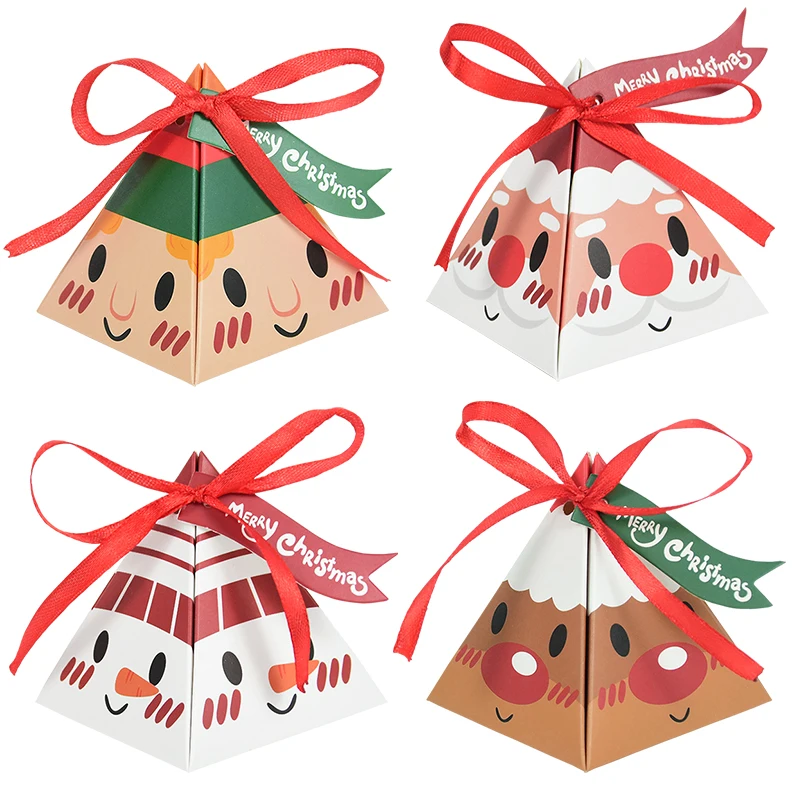 

10pcs Merry Christmas Paper Candy Box Santa Claus Cookies Boxes Cone Gift Packaging Bag Xmas Navidad Decor New Year Party Favors