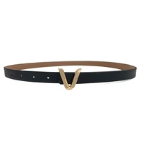 luxury brand design genuine leather belts for women thin waist strap gold v buckle female black waistband with jeans dress