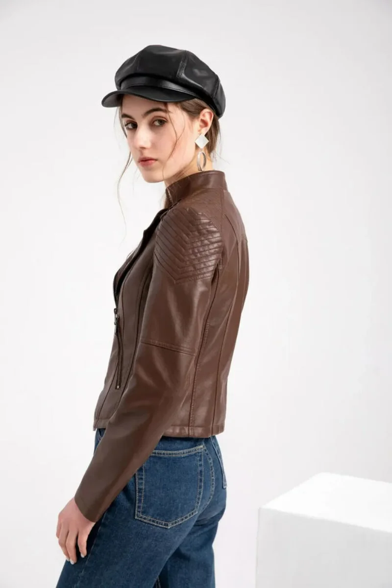 Lambskin Leather Jacket for Women Biker Brown Leather Coat Real Leather Jacket Women