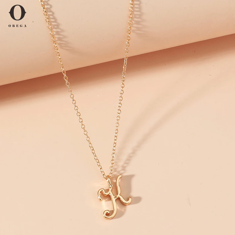 

Obega Initial Letter K Pendant Necklace Statement Fashion Alphabet Long Gold Color Chain Choker Women Girls Charm Jewelry Gifts
