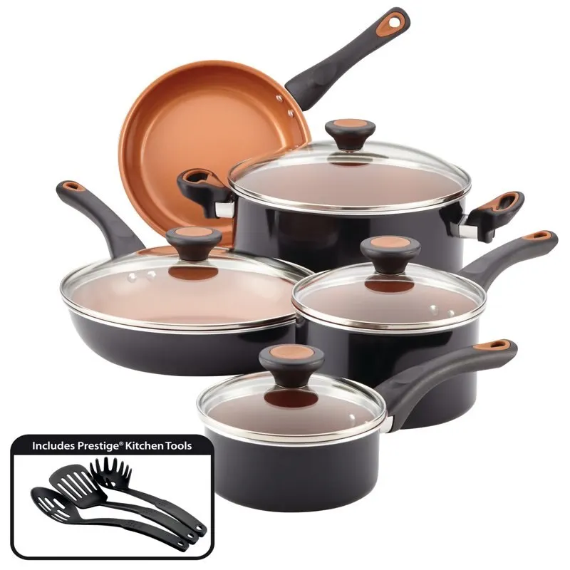 

Glide Copper Ceramic Nonstick Cookware Set, Black, 12-Piece Cooking Pot Sets for Effortless Cooking