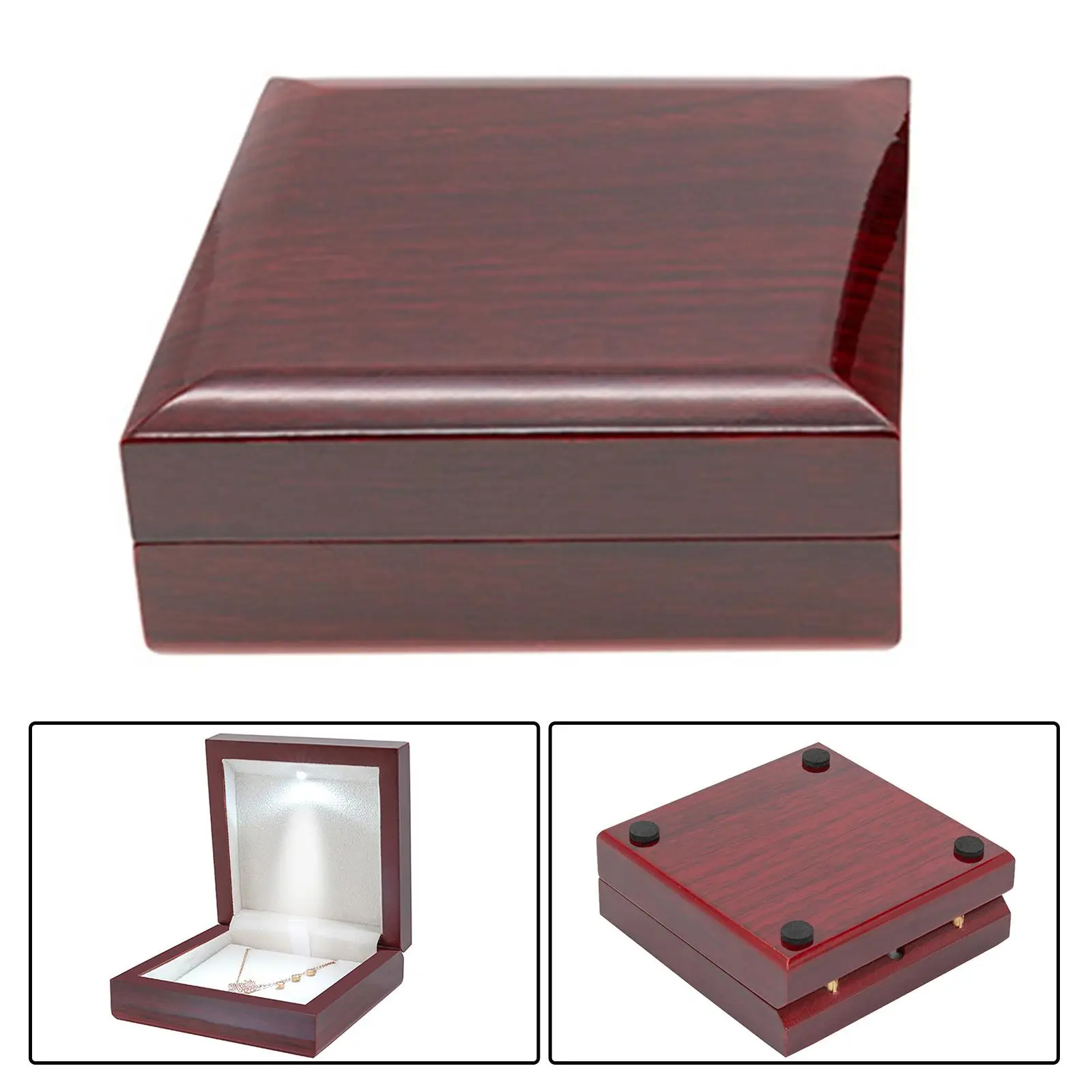 Watch Holder Storage Case Organizer Wood Led Lighted Necklace Gift Box Soft Plush Tray Anniversary Jewelry Case