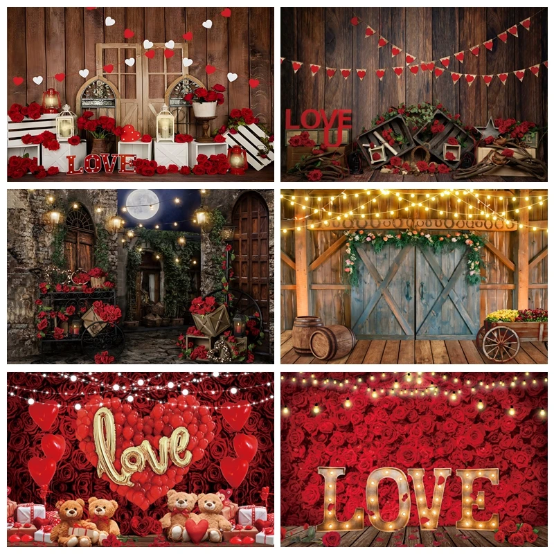 

Valentine's Day Photography Background February 14 Red Hearts Balloons Wedding Bridal Party Portrait Backdrop Photo Studio Props