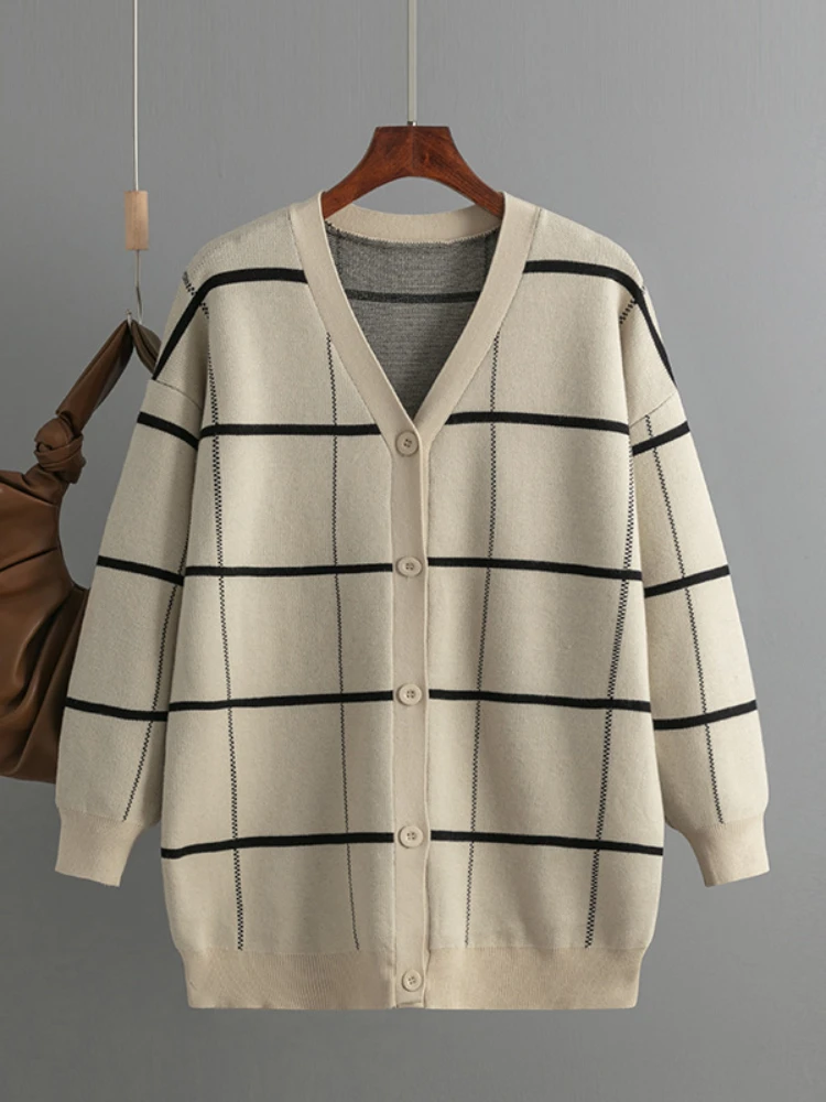 

Модные женские свитера 2023, зимние пуловеры, корейский Топ с длинным рукавом, свободный клетчатый вязаный джемпер, плотный женский свитер