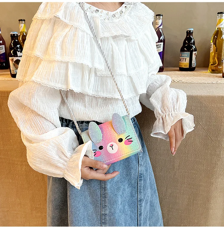 Cute Rabbit Children's Shoulder Bag Gradient Color Princess Accessories Coin Purse Lovely Baby Girls Small Square Crossbody Bags