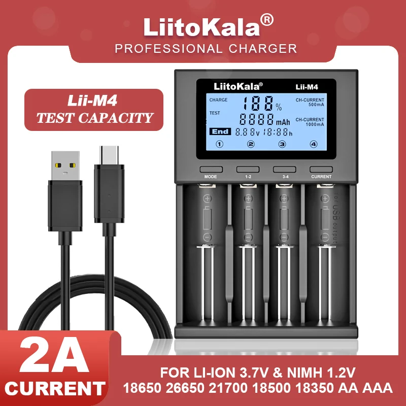 

LiitoKala Lii-M4 Li-M4S LI-500 LI-202 Li-S8 18650 Battery 3.7V Smart Charger 26650 18350 21700 18500 14500 1.2V AA AAA