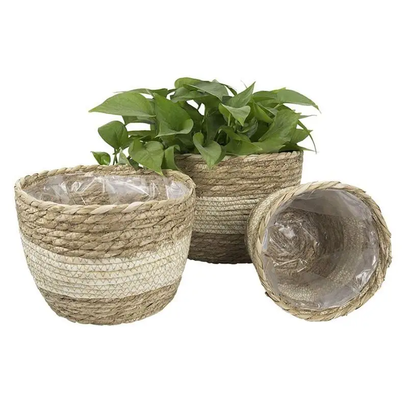 

Pcs Woven Flower Pot Cover Equipped With Internal Plastic Lining Durable Natural Flower Pot Planter Decoration