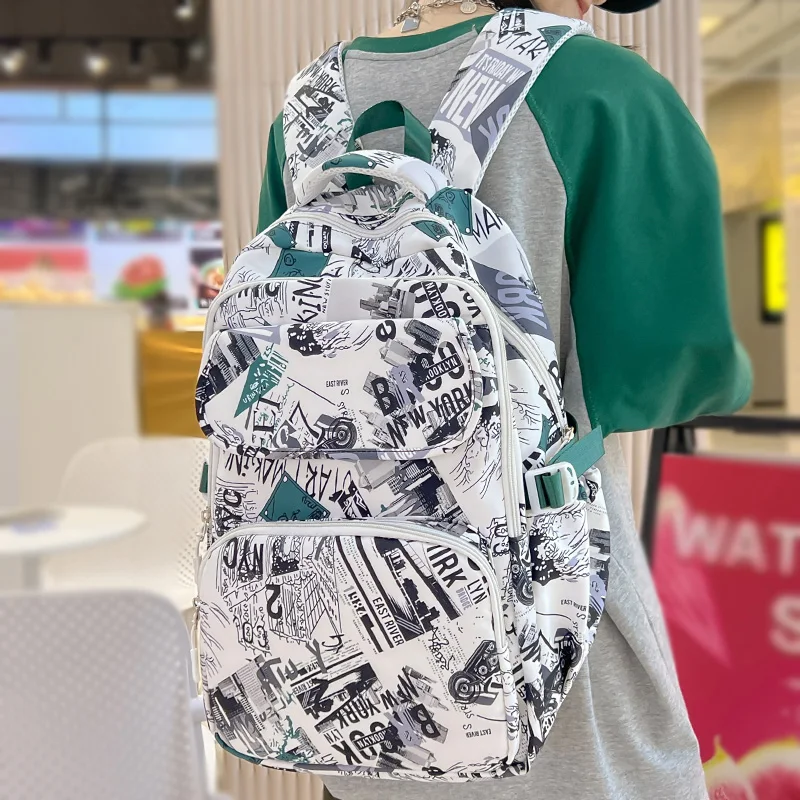 

Women Kawaii Printing Laptop School Bag Cool Girl Trendy Female Cute Student College Backpack Fashion Lady Nylon Travel Book Bag
