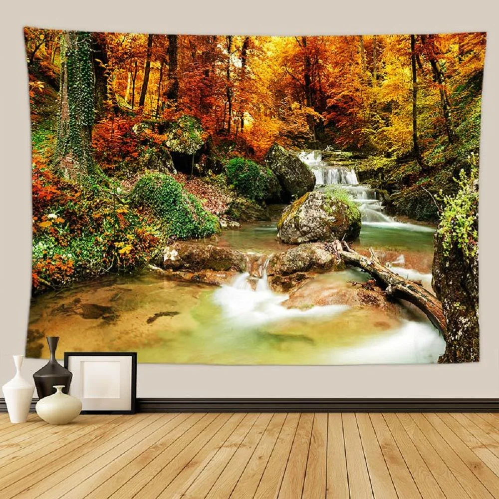 

Fall Forest Nature Landscape Tapestry Lakes River Rocks Tree Scenic Tapestries Bedroom Living Room Dorm Home Decor Wall Hanging