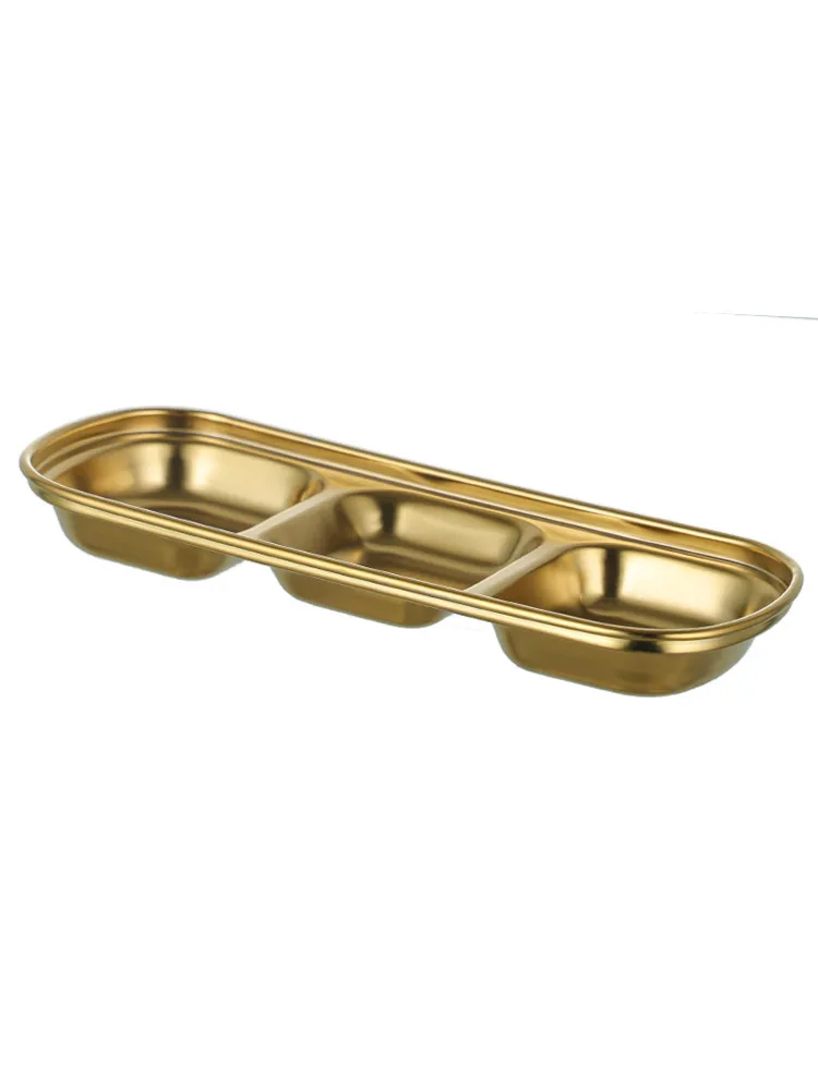 

304 Stainless Steel Korean Style Golden Sauce Dipping Vinegar Small Disc Hot Pot Barbecue Tableware with Grid