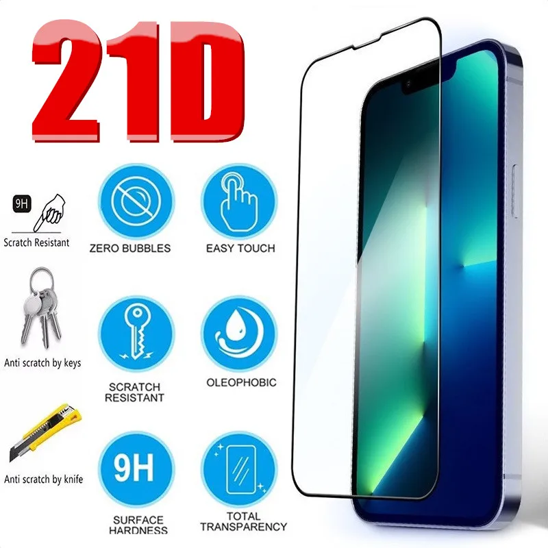 

21D Tempered Glass Screen Protector On the For iPhone 13 12 11 Pro Max Full Cover For iPhone X XR XS MAX 7 8 Plus SE 2020 Glass