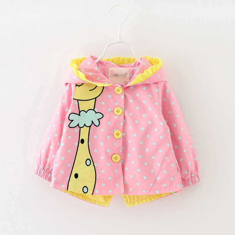 Freely Move Spring Autumn Korean Baby Toddler Girls Trench Coats Infant Long Sleeve Hooded Casual Cartoon Children Jackets