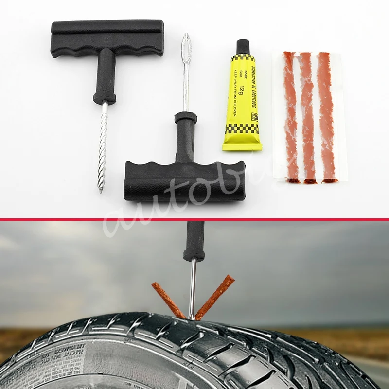 

Car Tubeless Tyre Tire Emergency Repair Patching Set Puncture Strips Plus Tools Kit Vehicles Accessories
