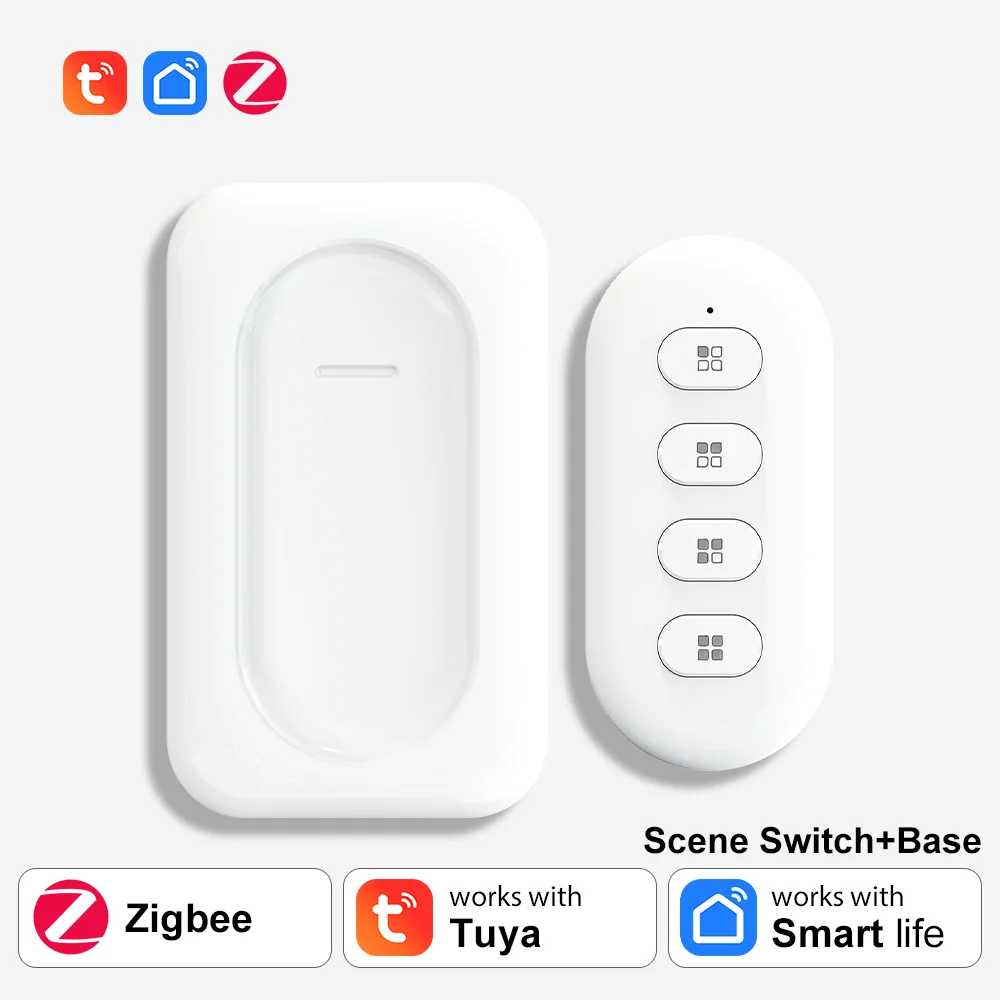 

Умный Сценарный Переключатель MANHOT Tuya Zigbee На 4 Кнопки, С Питанием От Батареи, 12 Сценариев