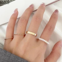 hmes 4pcs fashion women ring set pearl cross ring gold luxury knuckle hoop ring bridal wedding engagement trendy jewelry gift