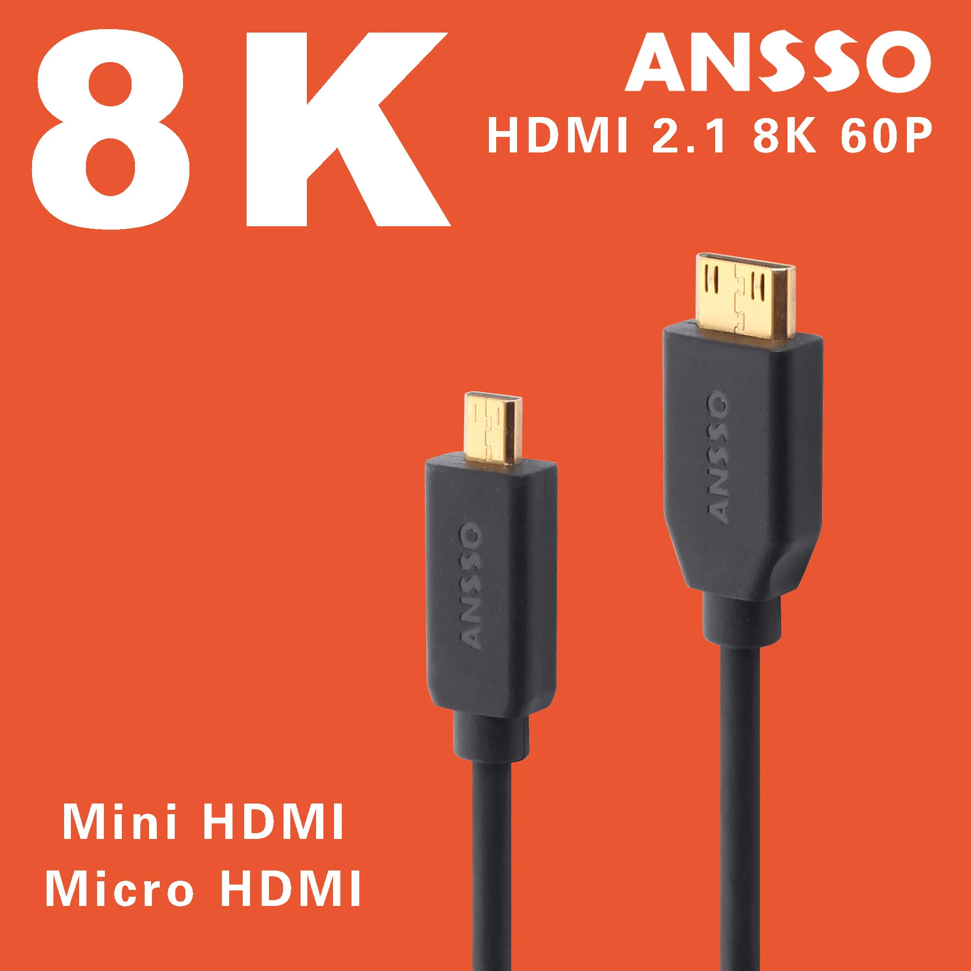

Ansso 8K от Mini до Micro HDMI 2,1 тонкий мягкий кабель 4,2 мм микро передача одного изображения фотография искусственная фотография 8K 60P 48G