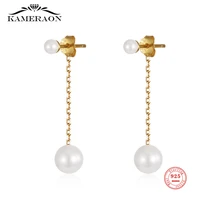 kameraon 925 sterling silver 6mm pearl drop chain earrings jewelry pearl earring for women luxury brand party wedding gift 2022